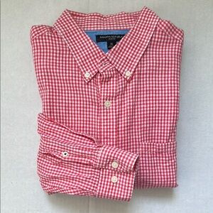 Banana Republic Red Checkered Linen Blend Men's Shirt